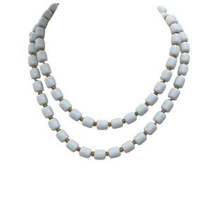 Vintage double layered White glass gold metal beaded choker